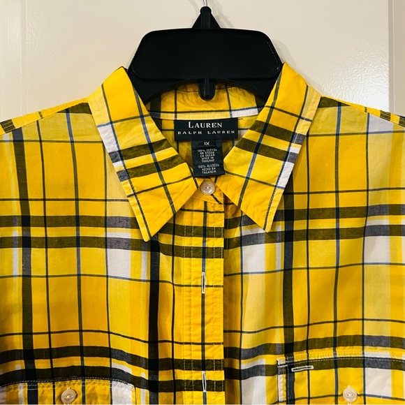 RALPH LAUREN Woman’s Plaid Cotton Twill Point Collar Long Sleeve Shirt 1X RLR - Picture 2 of 7